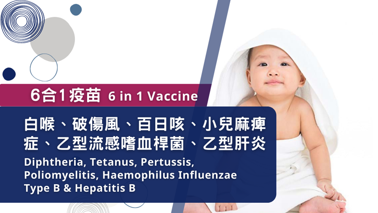 6合1疫苗 (白喉、破傷風、百日咳、小兒麻痺症、乙型流感嗜血桿菌、乙型肝炎)