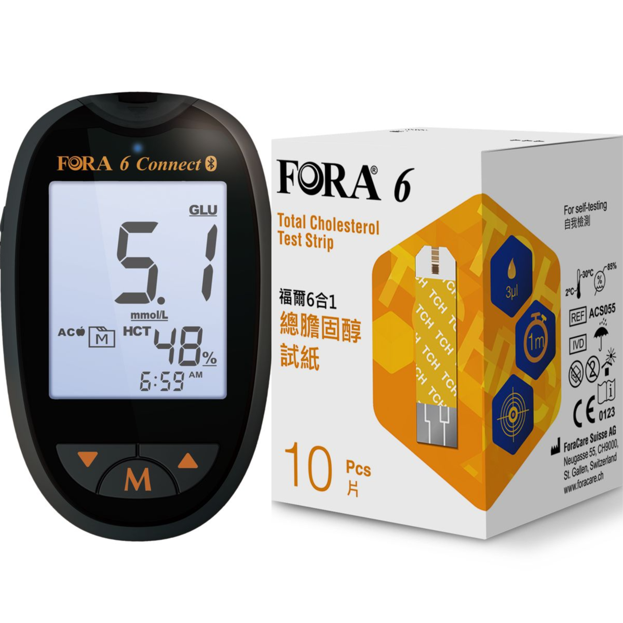 Fora 6 多功能血糖機 + Fora福爾膽固醇試紙(20張) (送貨產品)